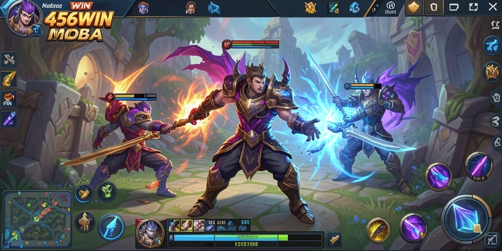Screenshot gameplay 456WIN yang menunjukkan pertarungan seru dalam arena MOBA.