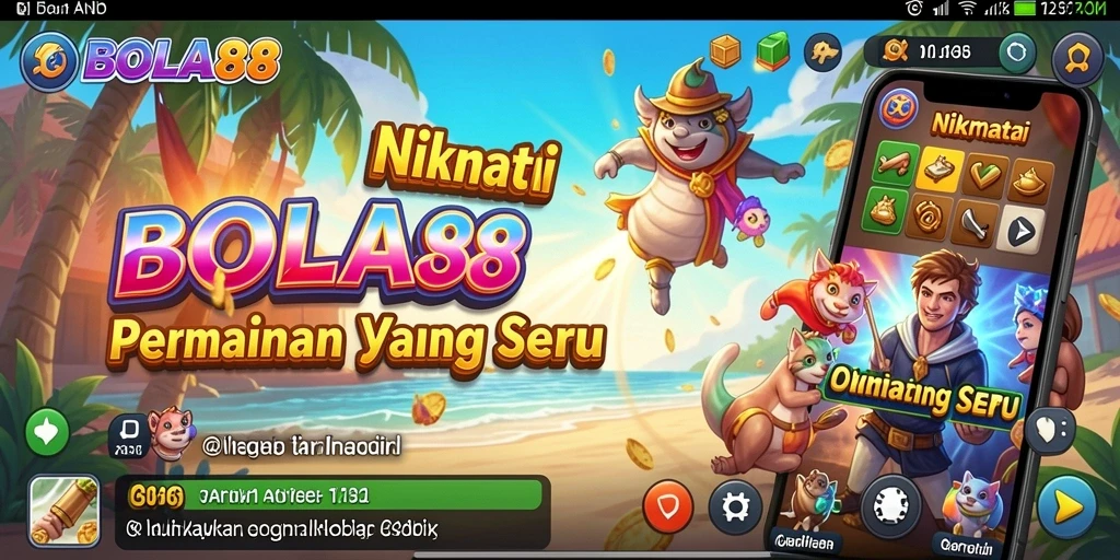 Screenshot utama BOLA88 menunjukkan gameplay yang santai dan penuh warna.