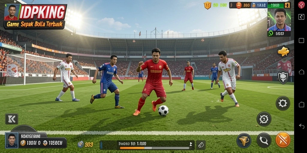 Tangkapan layar utama IDPKING menunjukkan aksi seru permainan sepak bola.
