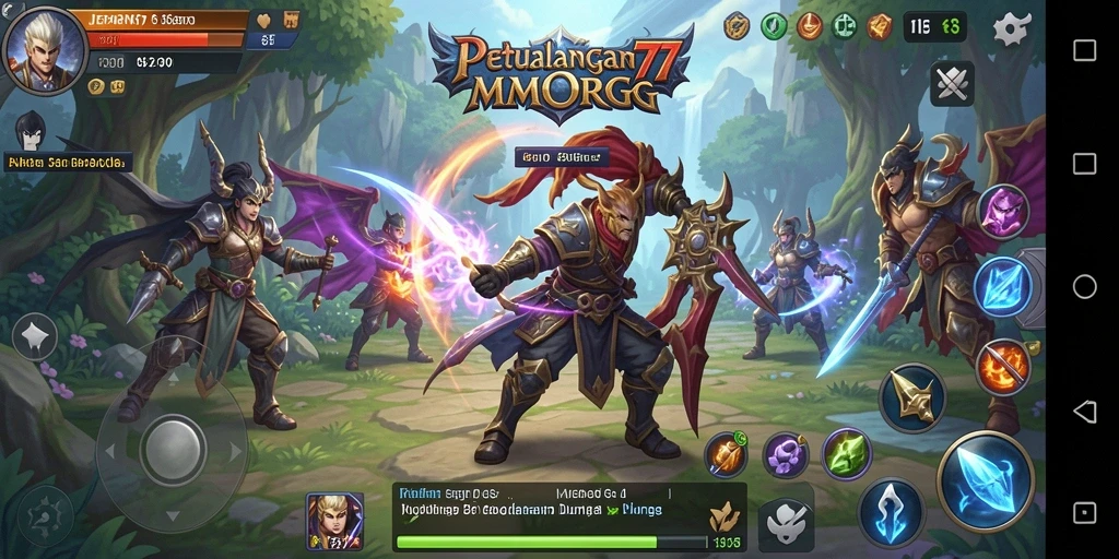 Screenshot utama JEPANG77 menampilkan aksi pertarungan dalam gameplay MMORPG.