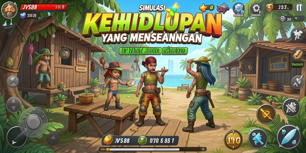 Screenshot gameplay JVS88 menampilkan karakter yang berinteraksi dalam dunia simulasi.
