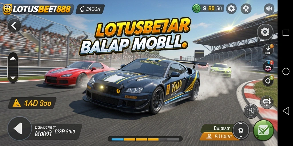 Tangkapan layar gameplay LOTUSBET88 menampilkan aksi balap yang intens.