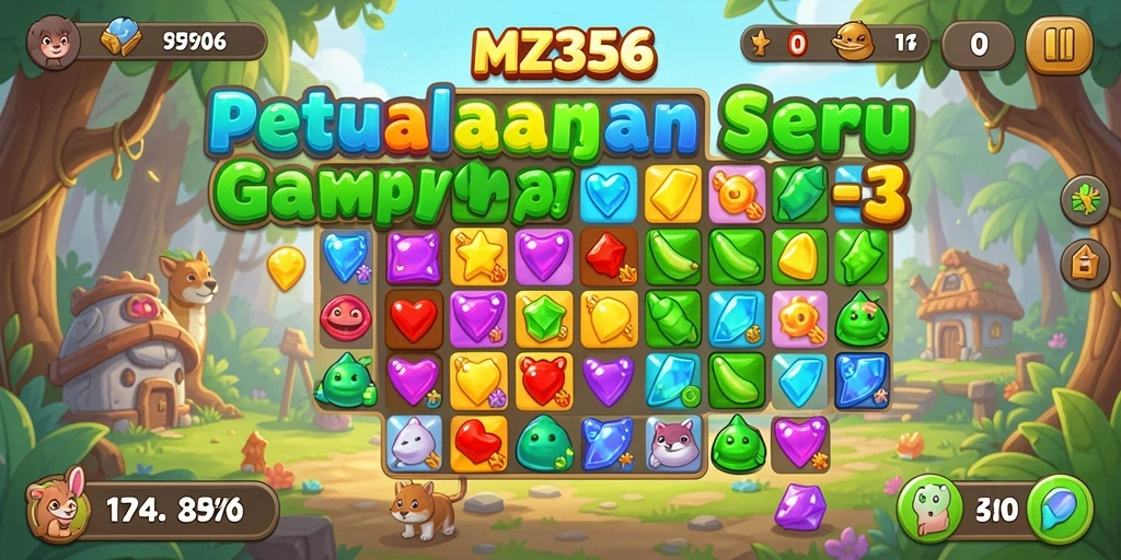 Tangkapan layar MZ356 menampilkan gameplay Match-3 yang seru dan penuh warna.